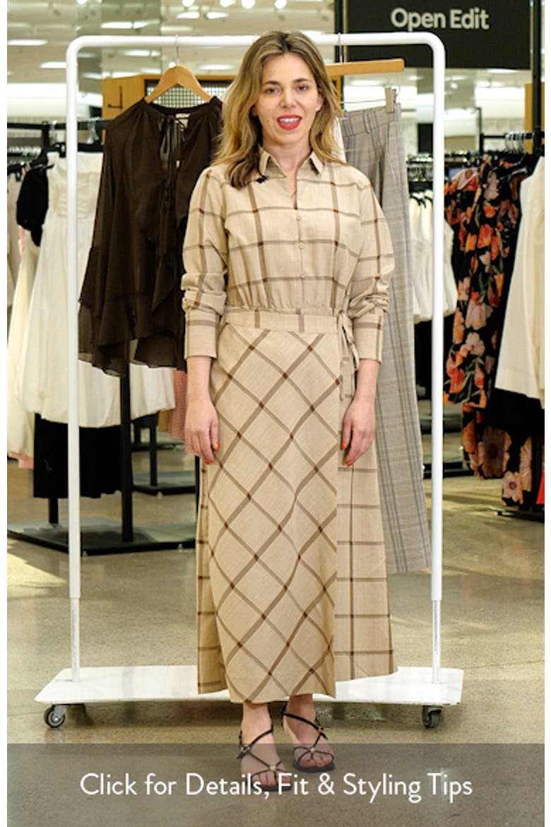 Windowpane Plaid Long Sleeve Wrap Skirt Shirtdress video