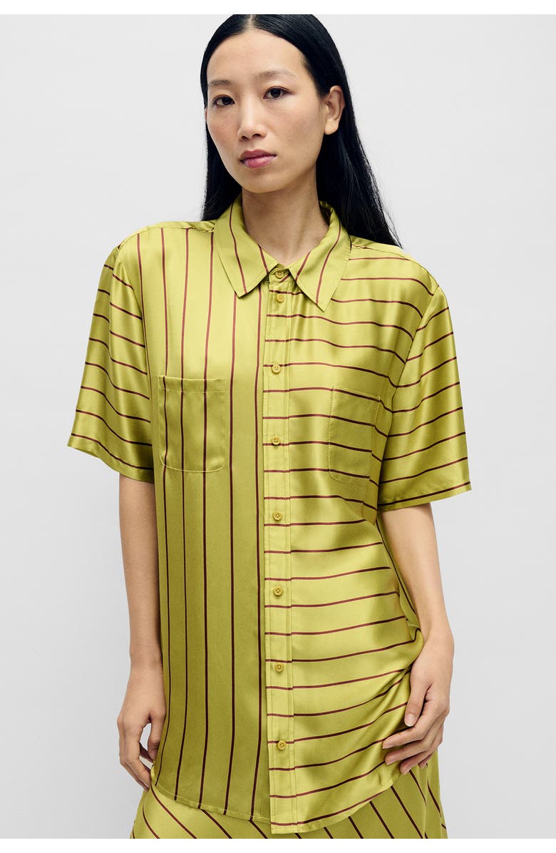 SILK LAUNDRY SHORT SLEEVE BOYFRIEND SHIRT 2.0 CACTUS STRIPE, Main, color, 