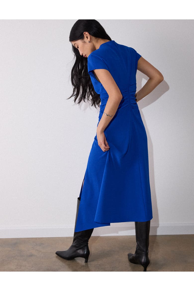 Crepe Ruched Midi Dress, Alternate, color, Blue