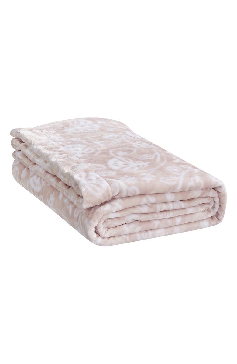 Luxury Home Floral Fleece Blanket 3-Piece Set, Main, color, Blush Pink