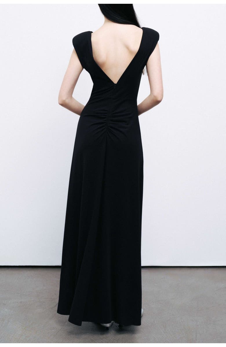 Nocturne Black Padded Shoulder V-Neck Maxi Dress, Alternate, color, 