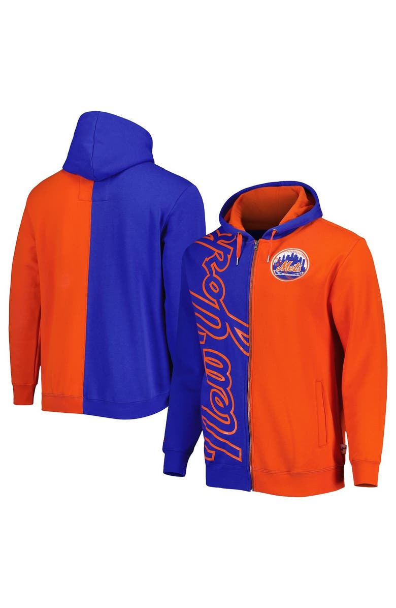 Mitchell & Ness Men's Mitchell & Ness Royal/Orange New York Mets Fleece Full-Zip Hoodie, Main, color, 