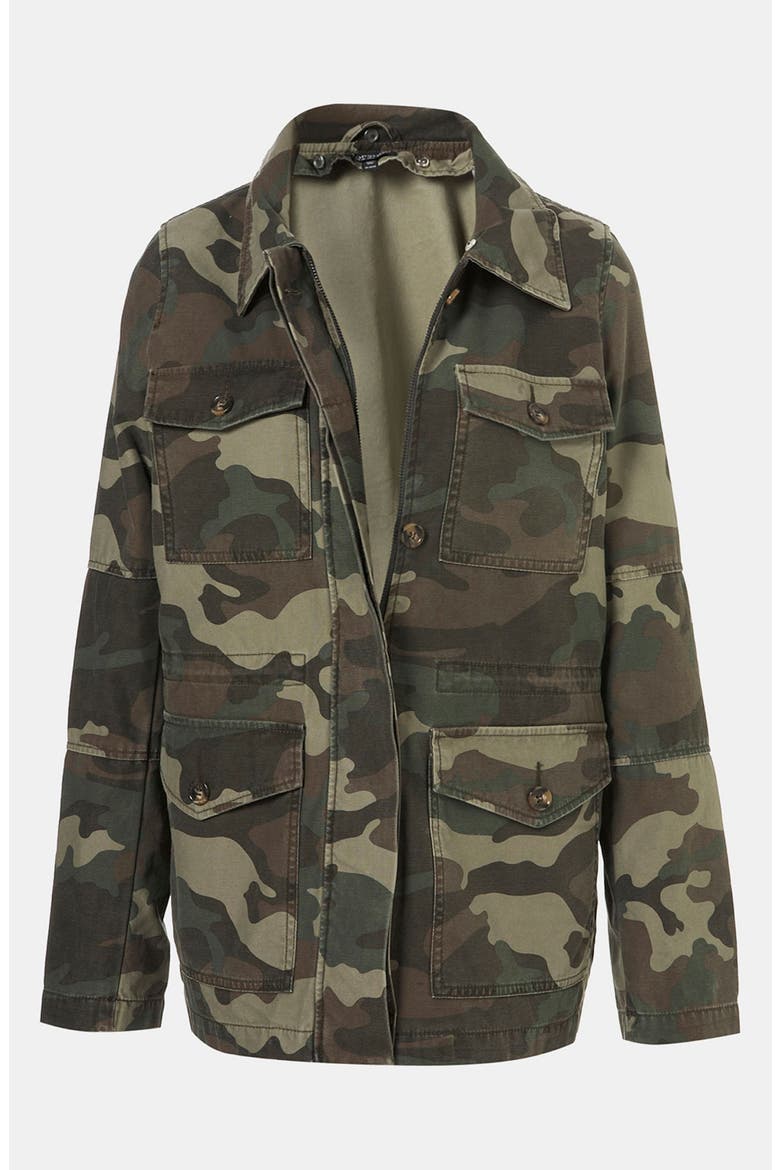 Faux Fur Lined Camo Utility Jacket, Alternate, color, KHAKI
