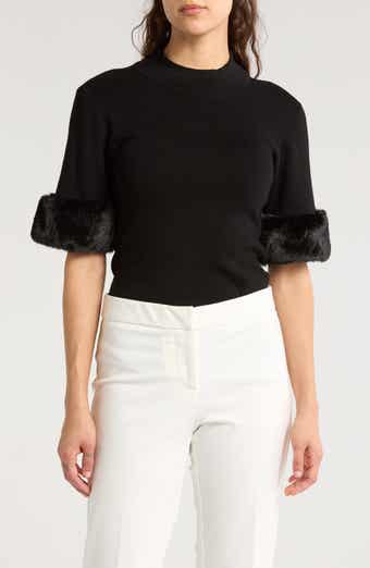 T Tahari Faux Fur Elbow Sleeve Top