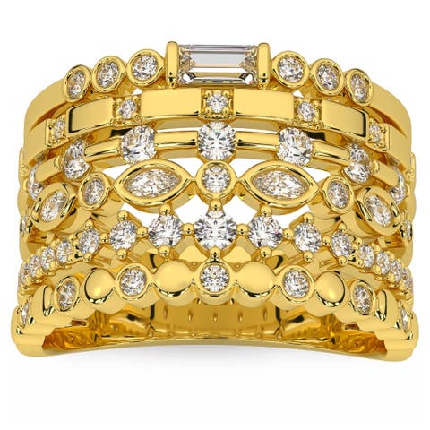 1Ct Stackable Diamond Ring Gold Lab Grown 12mm Wide
