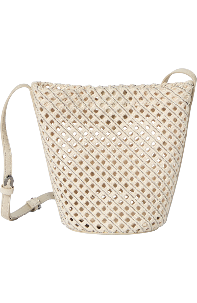 Brunello Cucinelli Net sartorial small bucket bag, Main, color, Ivory