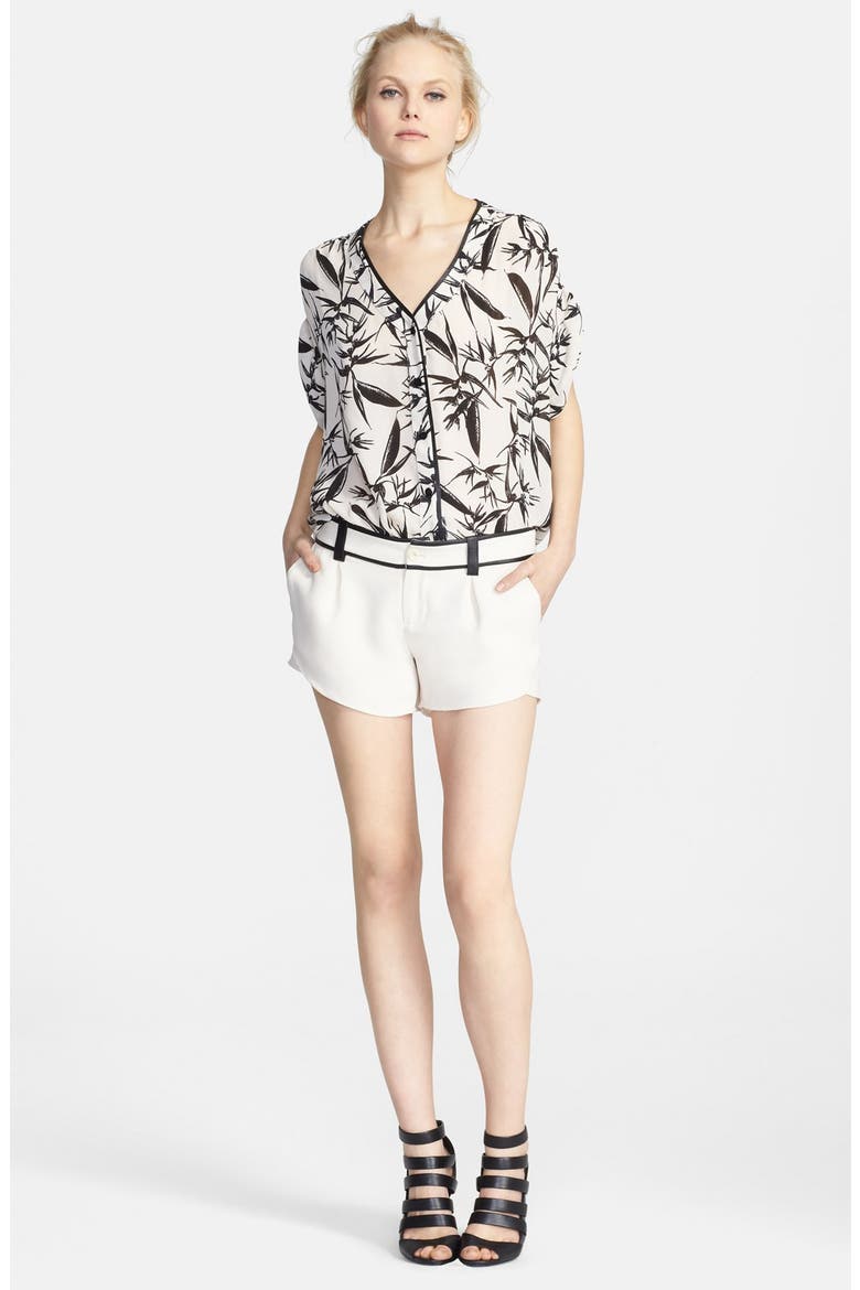 'Eugenie' Leather Trim Print Shirt, Alternate, color, BOTANICAL INK