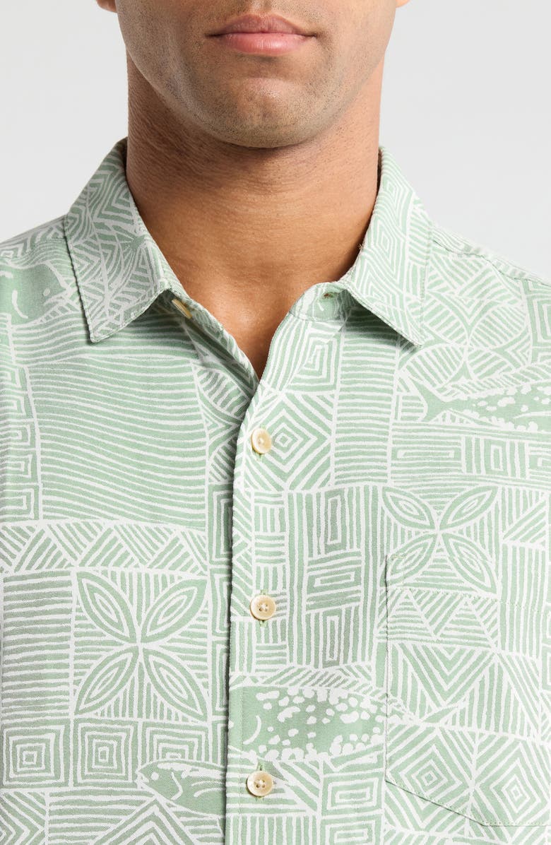 Kahala Kapakahi Jacquard Short Sleeve Button-Up Shirt, Alternate, color, Wasabi