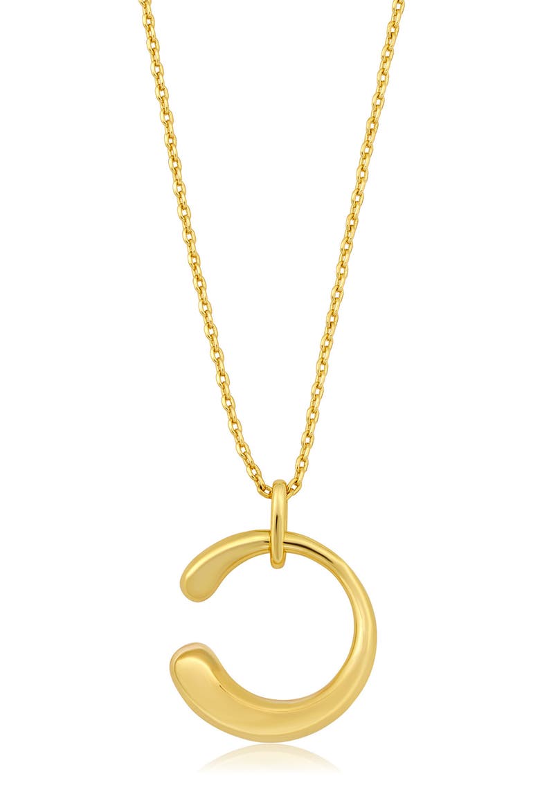 Puffed C Pendant Necklace, Main, color, GOLD