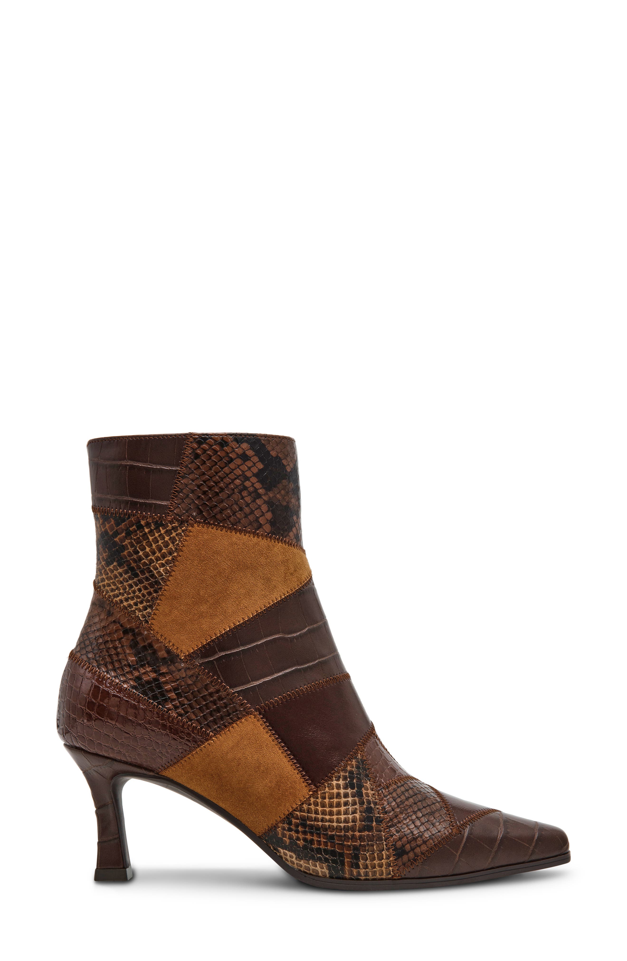 Cosia Pointed Toe Faux Leather Bootie, Alternate, color, BROWN PATCHWORK