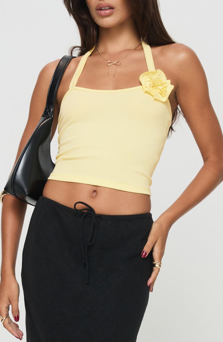 Princess Polly You've Got the Love Rosette Halter Top, Main, color, Yellow