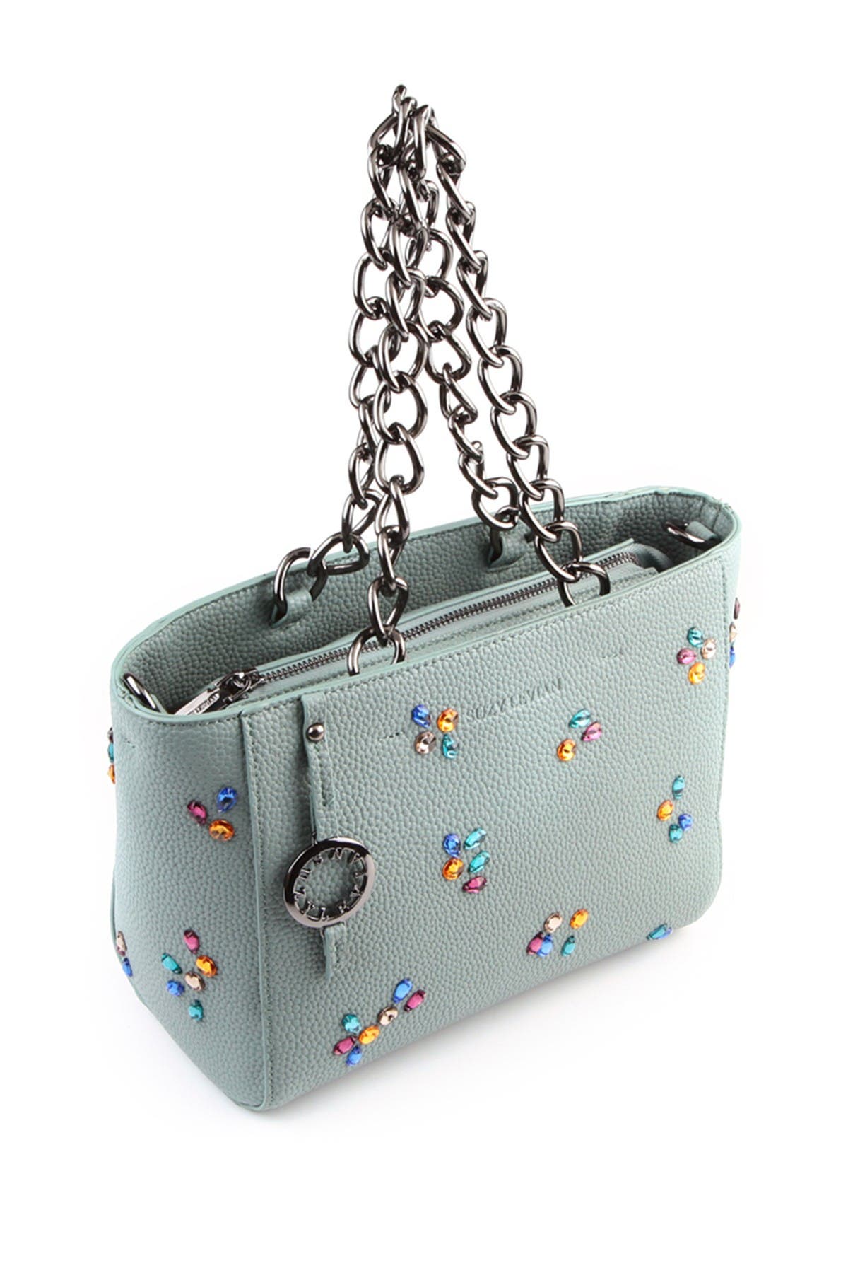 SUZY LEVIAN Pebbled Faux Leather Rhinestone Satchel Handbag, Alternate, color, 