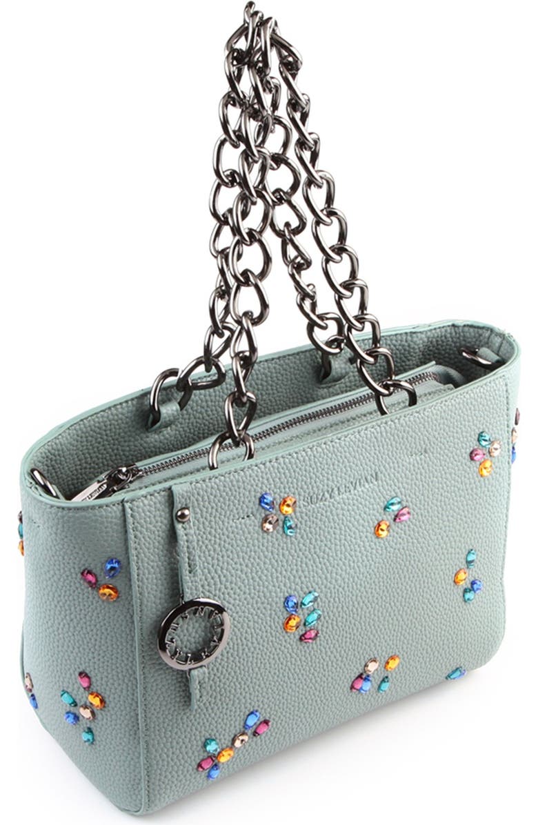 SUZY LEVIAN Pebbled Faux Leather Rhinestone Satchel Handbag, Alternate, color,