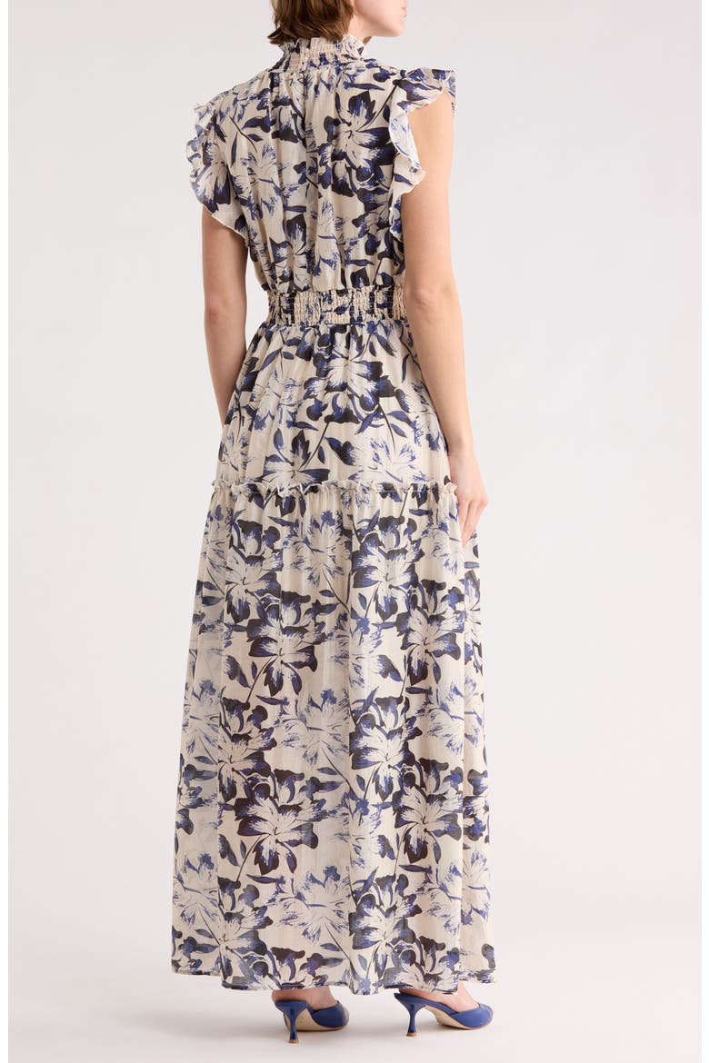 Floral Flutter Sleeve Maxi Dress, Alternate, color, BONE NAVY PRINT