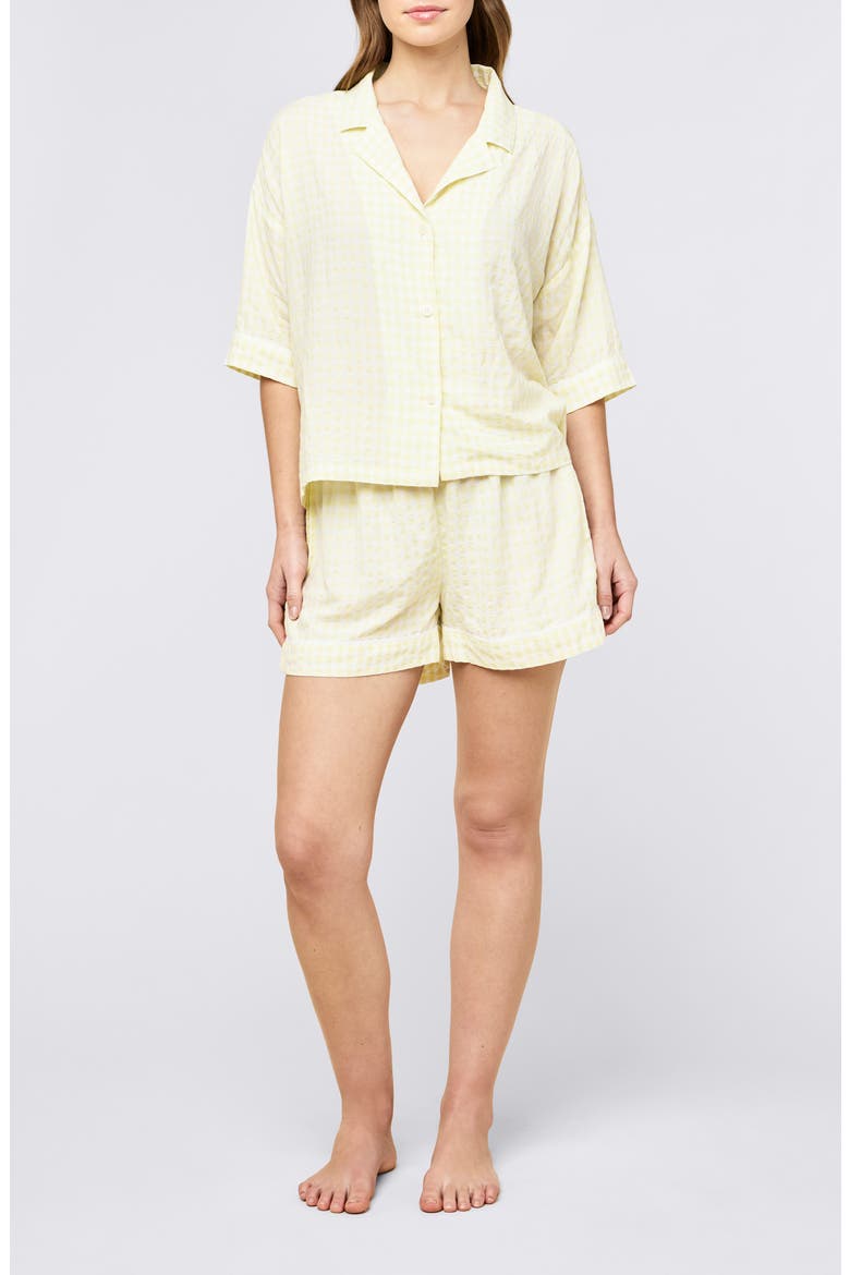 Seersucker Gingham Boxer Pajamas, Main, color, SUNSHINE BUTTER