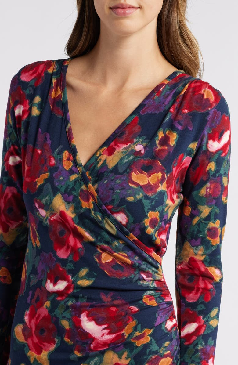 Loveappella Floral Long Sleeve Faux Wrap Midi Dress, Alternate, color, Blue Multi