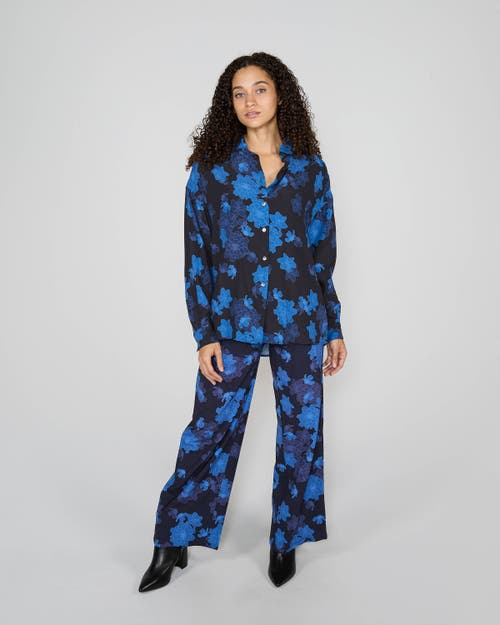 Lords Of Harlech Sophie Silk Oversized Shirt In Blue