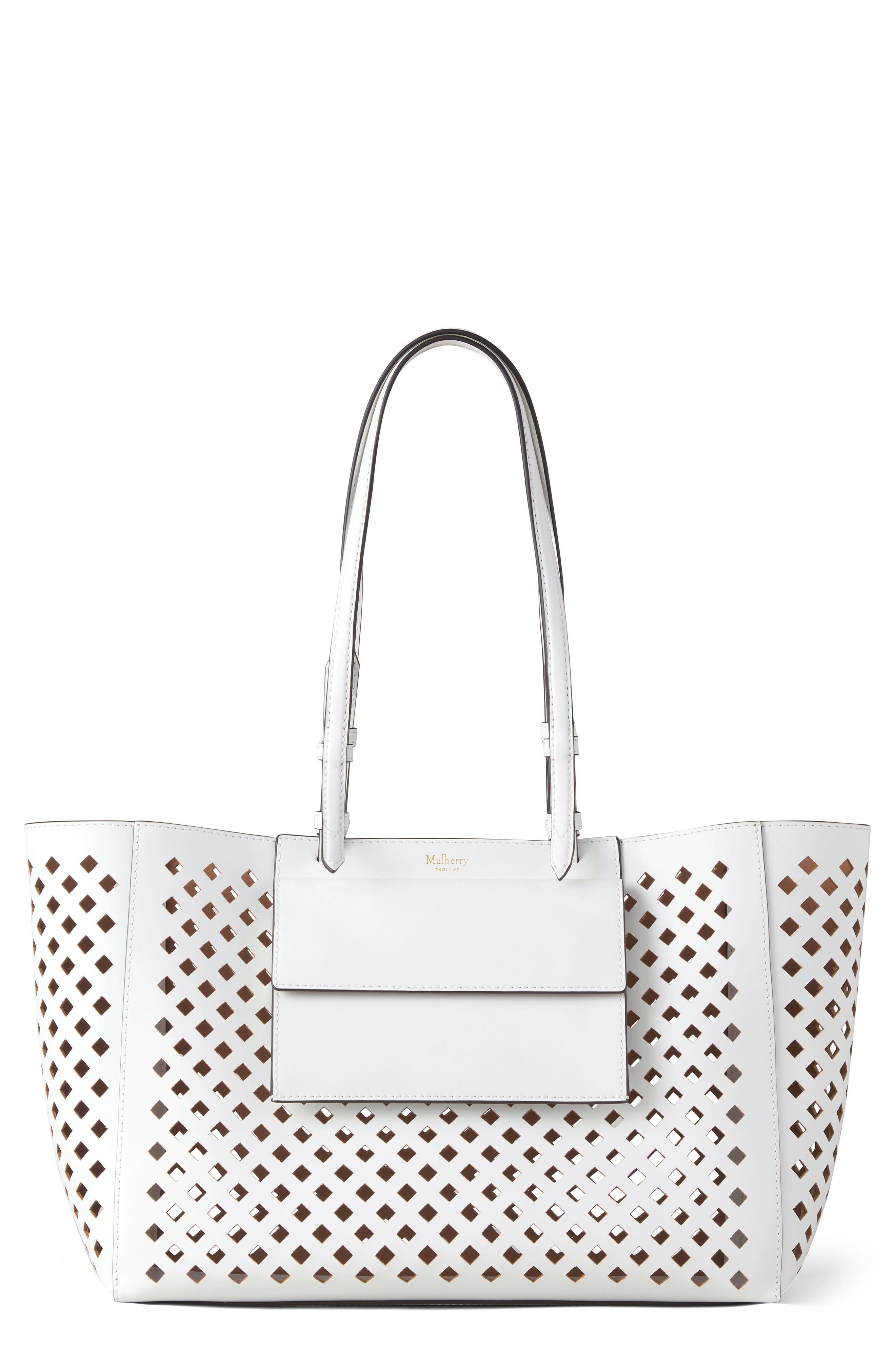 Mulberry Perforated Leather Tote, Main, color, White