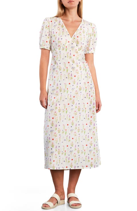 Sunbeam Print Puff Sleeve Midi Dress