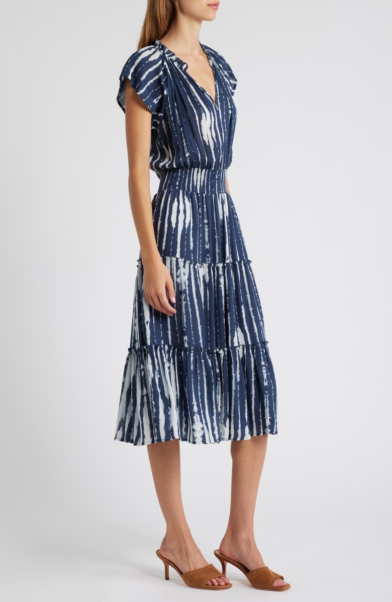 Rails Amellia Print Tiered Midi Dress, Alternate, color, Indigo Nile