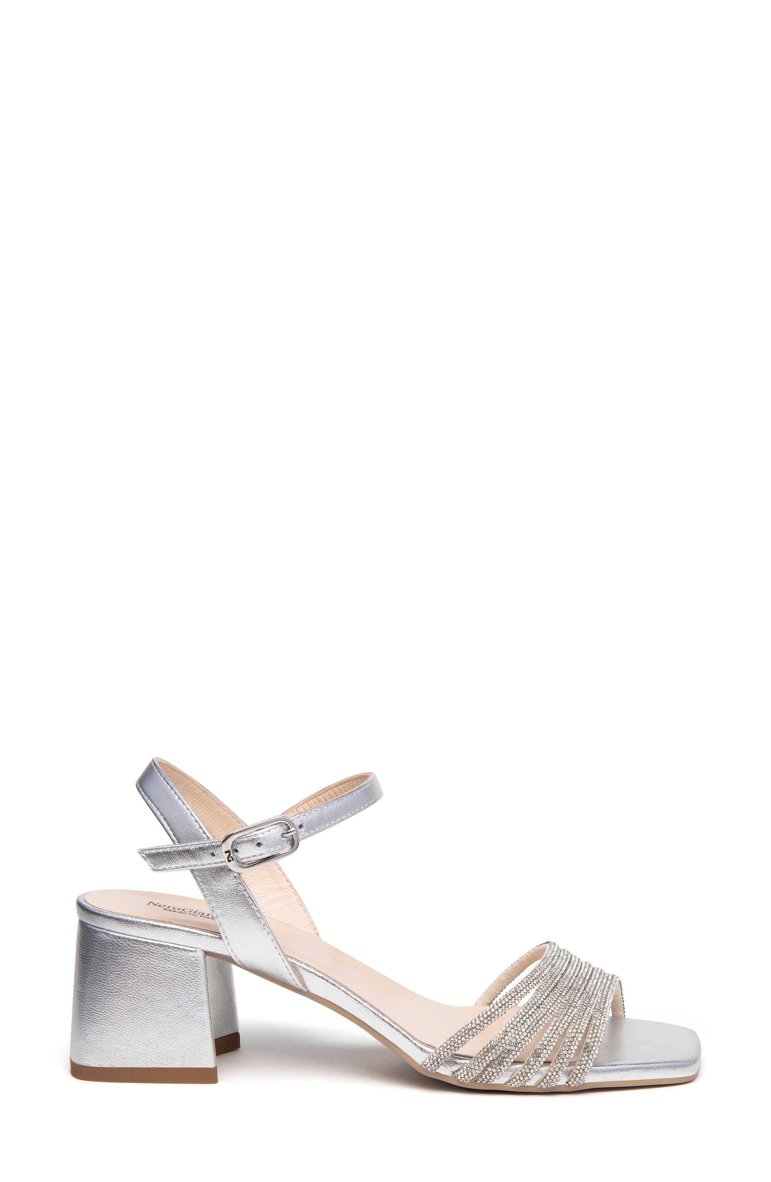 NeroGiardini Embellished Ankle Strap Sandal, Alternate, color, Silver