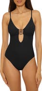 Becca Modern Edge Beaded Cutout Rib One-Piece Swimsuit