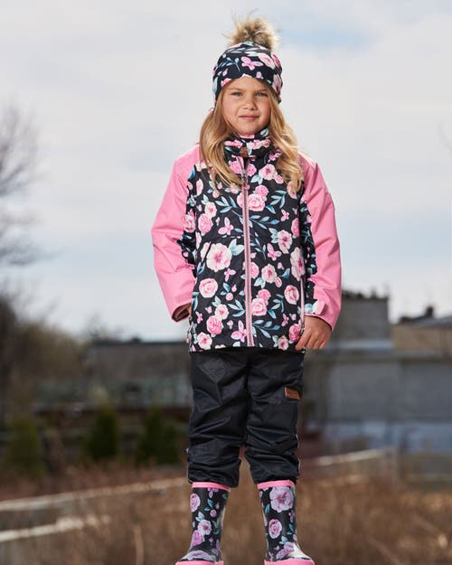 DEUX PAR DEUX DEUX PAR DEUX BABY GIRL'S 3-IN-1 MID-SEASON OUTERWEAR SET WITH PRINTED JACKET PINK, BLACK, AND FLOWE