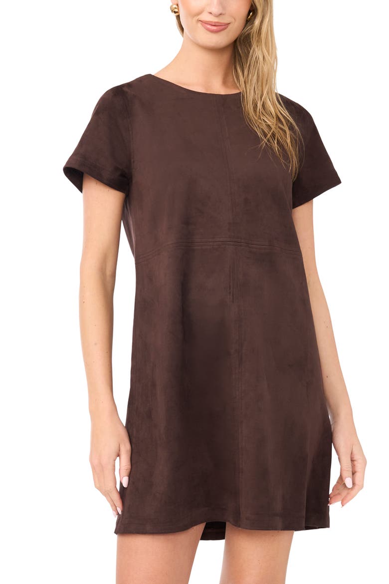 Faux Suede Paneled Shift Dress, Alternate, color, DARK ROAST