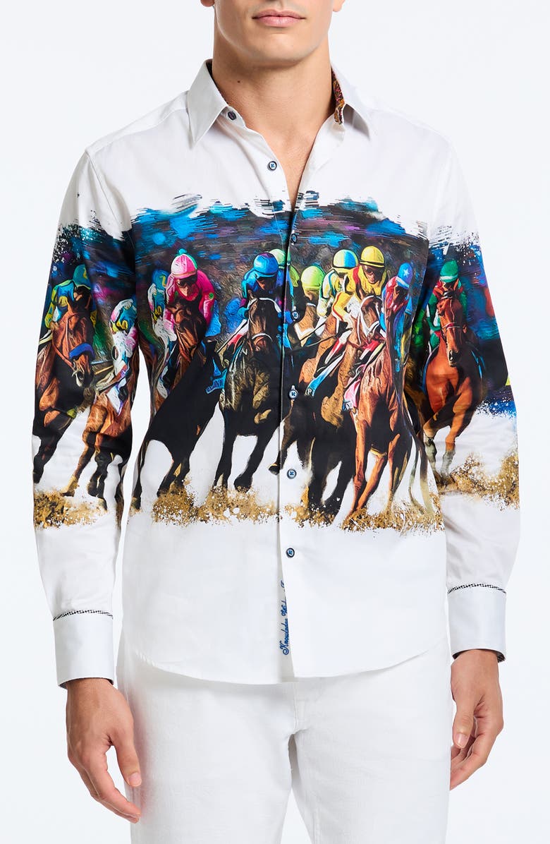 Robert Graham Derby Day Stretch Cotton Button-Up Shirt, Main, color, 