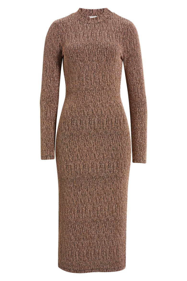 Metallic Long Sleeve Body-Con Midi Dress, Alternate, color, BRONZE