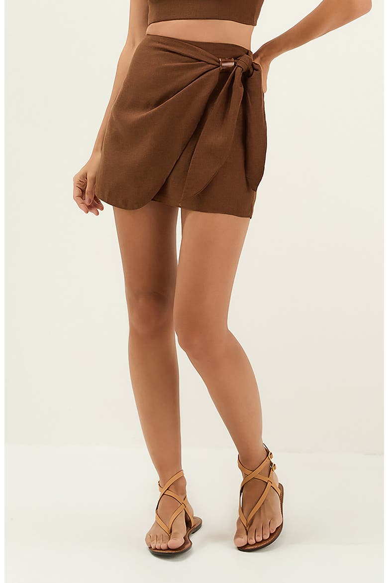 Luna Linen Blend Cover-Up Miniskirt, Main, color, BROWN