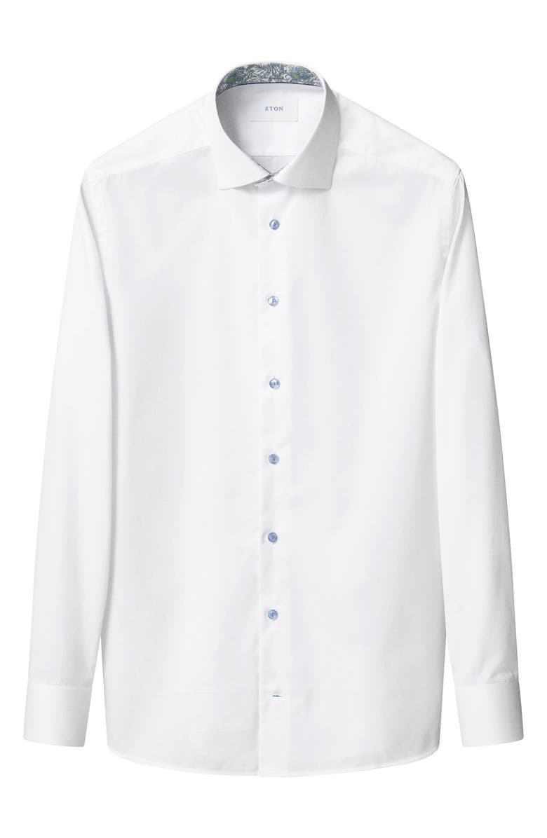 Eton Slim Fit Solid with Floral Detail Signature Twill Button-Up Shirt, Alternate, color, White