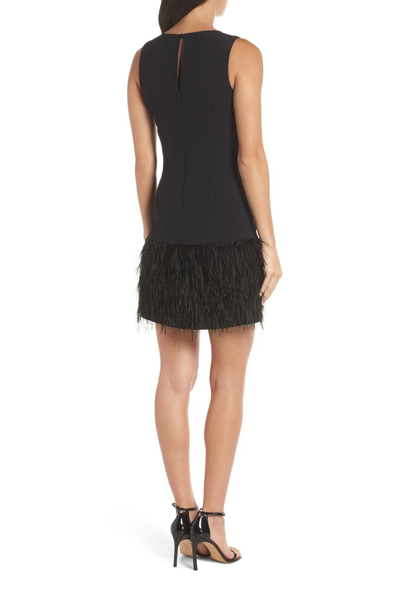 Feather Hem Sheath Dress, Alternate, color, BLACK