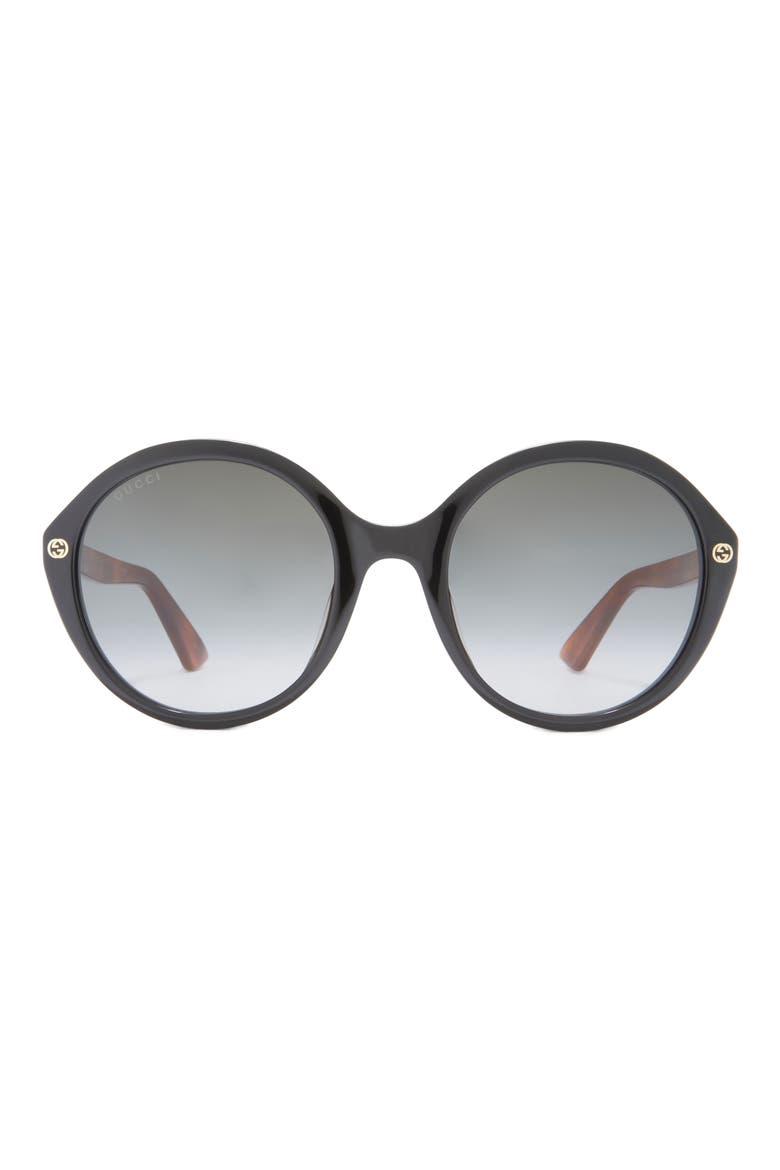 55mm Round Sunglasses, Main, color, SHINY BLACK