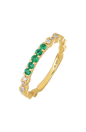 Bony Levy El Mar 18k Yellow Gold Emerald & Diamond Stackable Ring In Gold