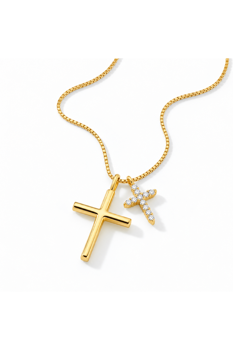 Gold Tone Cross Charm Necklace, Main, color, Gold