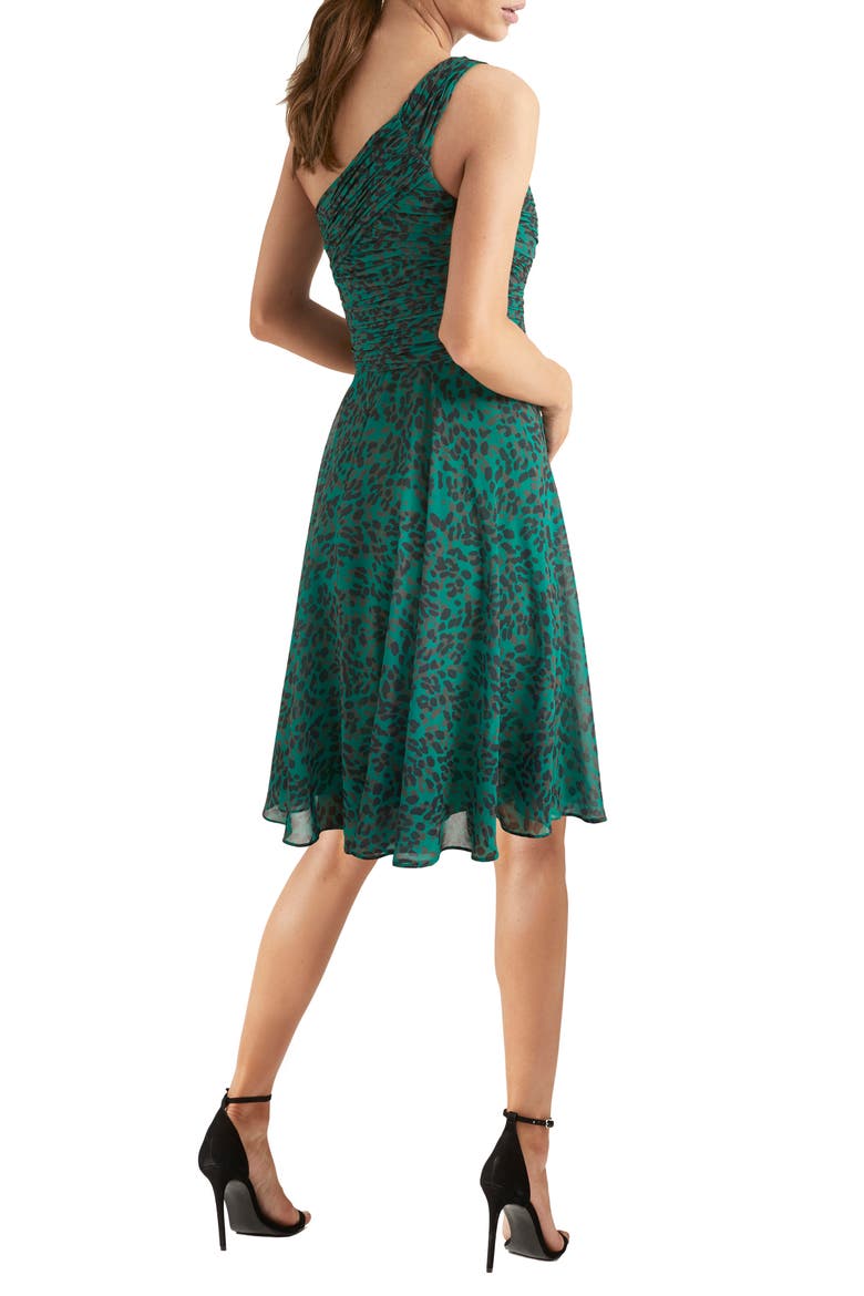 Heritage One-Shoulder Pleated Cocktail Dress, Alternate, color, EMERALD TEXTURE CHEETAH PRINT