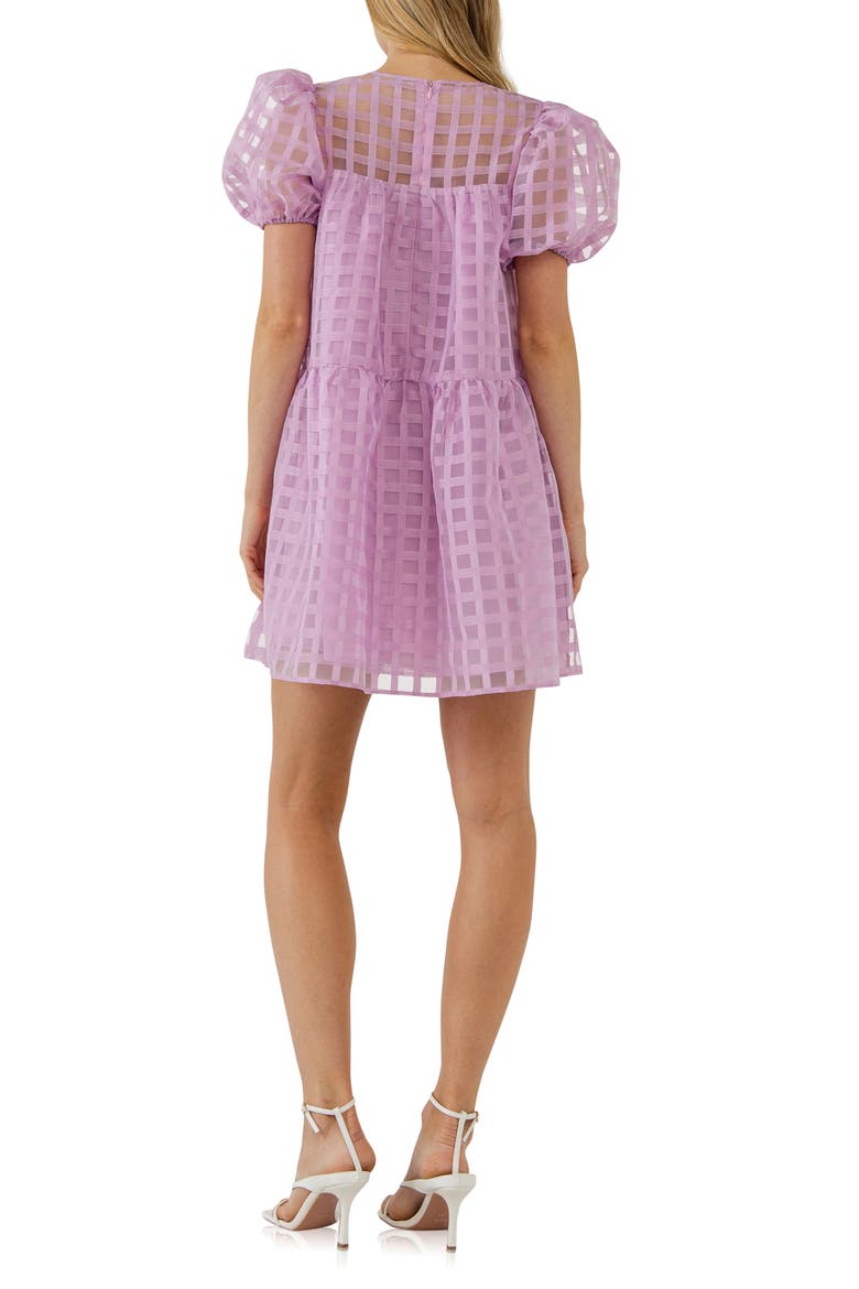 Gridded Puff Sleeve Dress, Alternate, color, LILAC