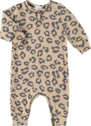 PAIGELAUREN Hacci Animal Print Long Sleeve Split Neck Romper