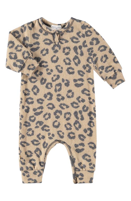 Paigelauren Hacci Animal Print Long Sleeve Split Neck Romper In Black/taupe
