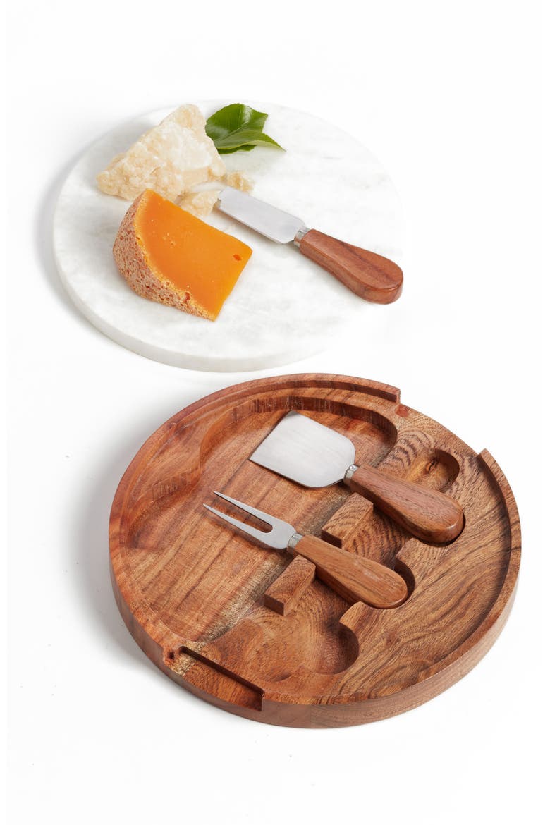 Marble Topped Cheese Board & Cheese Knives, Main, color, BROWN