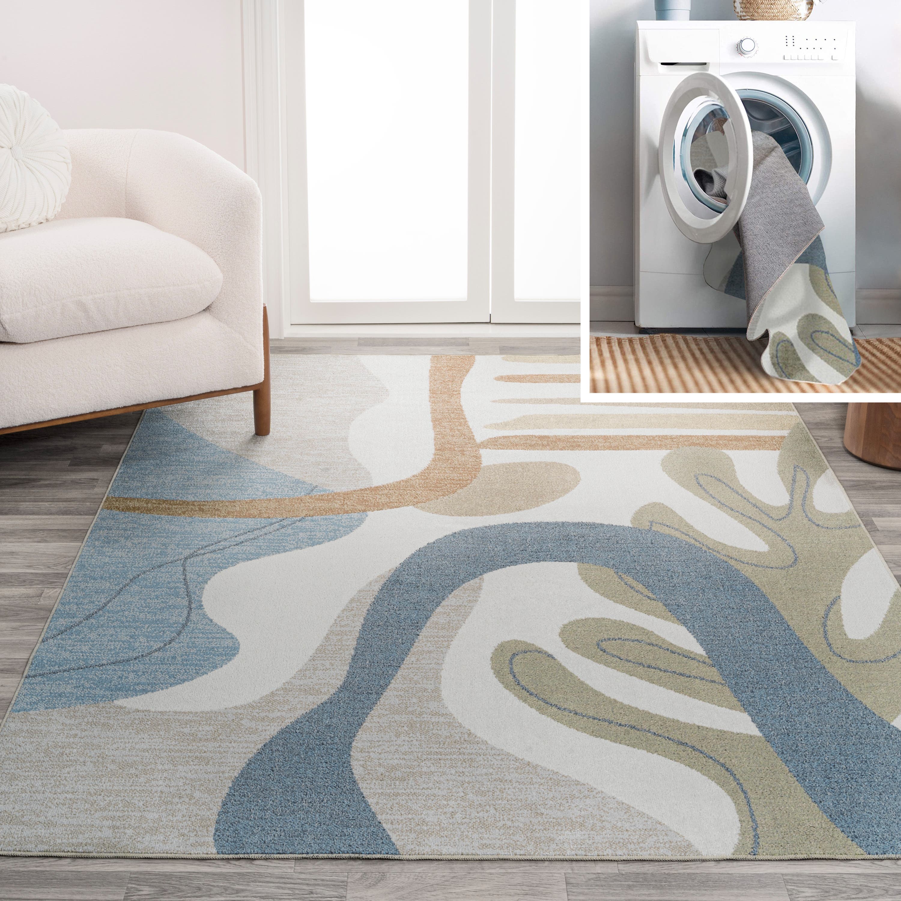 JONATHAN Y Algae Abstract Glam Botanical Machine-Washable Area Rug in Cream/multi 