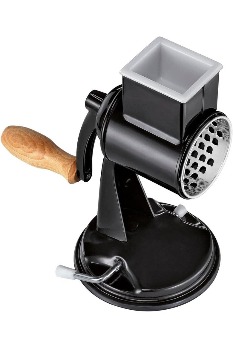 Classic Drum Grater with Suction Base, 2 Grating Drums, Pestle, and Vegetable Cutter, Alternate, color, Black