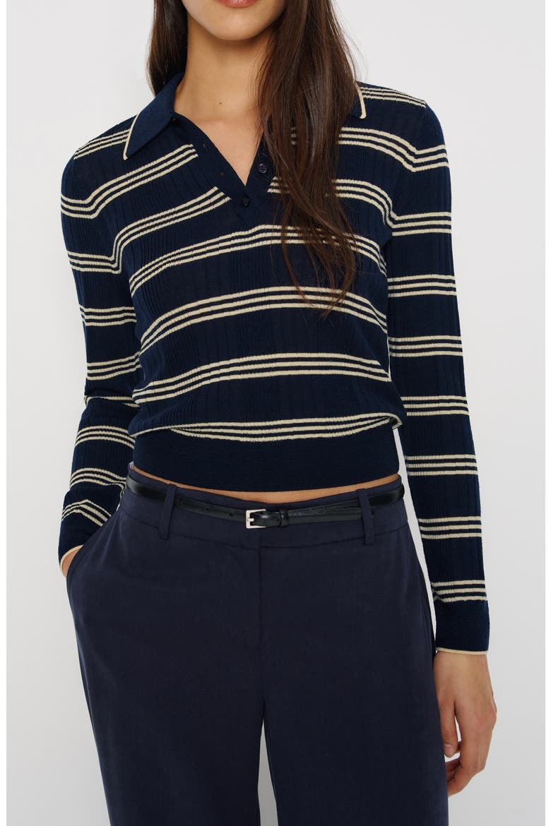 Hermia Stripe Merino Wool Polo Sweater, Main, color, PARMESAN NAVY STRIPE