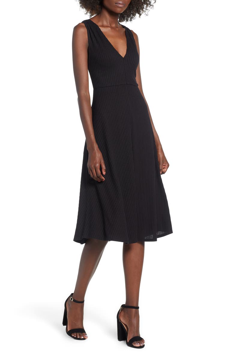 Rib Knit Midi Dress, Main, color, BLACK
