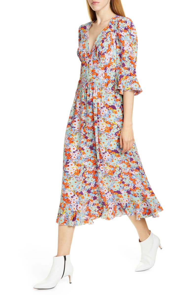 Stine Goya Evelyn Floral Print Silk Midi Dress, Alternate, color, 