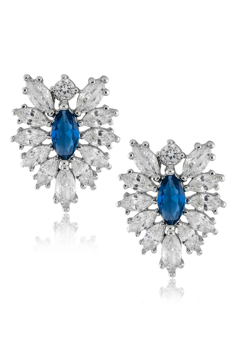 CZ by Kenneth Jay Lane Marquise CZ Cluster Drop Earrings, Main, color, Blue/ Silver