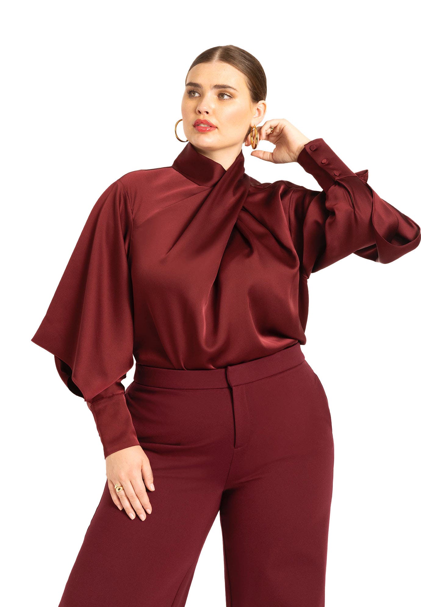 Draped Neck Satin Blouse
