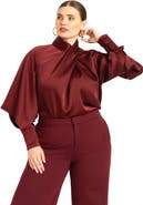 ELOQUII Draped Neck Satin Blouse