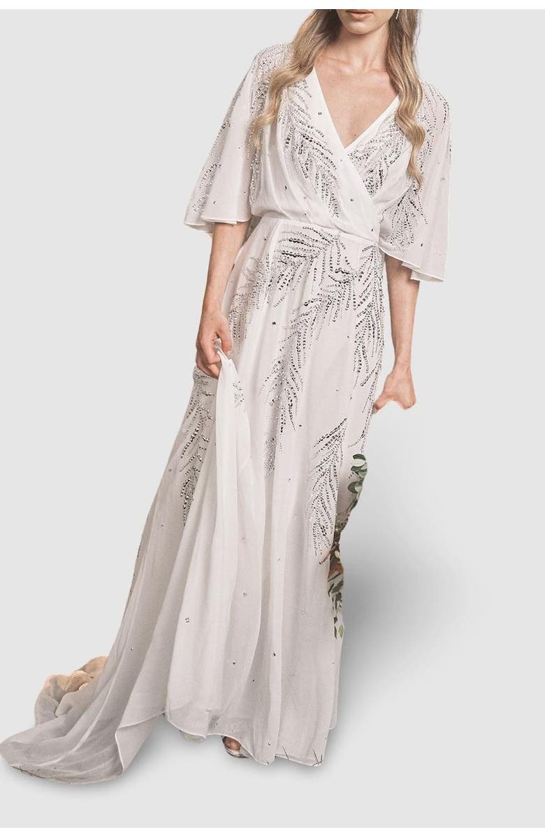 Coast Angel Sleeve Maxi Wedding Dress, Alternate, color, Ivory